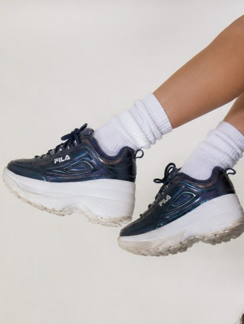 RARE FILA Disruptor Blue Holograpic Galactic Glaze Platform Wedge Sneakers 8.5